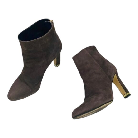 Kate Spade New York Womens Akane Suede Ankle Boots Size 6.5B Brown W/ Gold Heel - Picture 2 of 10
